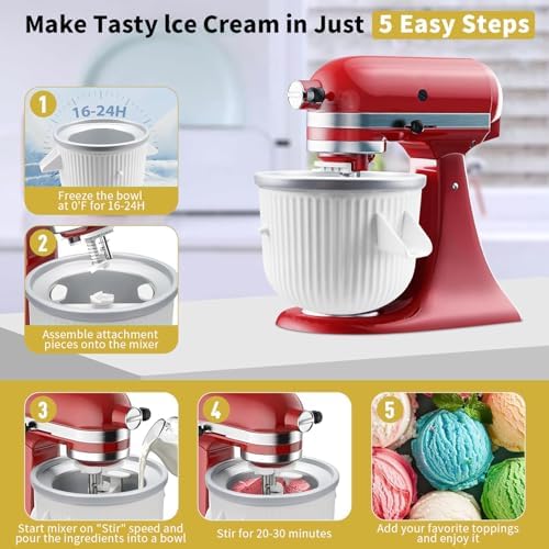 Ice Cream Attachment for Kitchenaid,Fits KitchenAid 4.5-5QT/5.5-6 Quart Stand Mixers,Mixer Accessories,Makes 2 Quarts of Frozen Yogurt,Ice Cream and Sorbet by KOYOEY