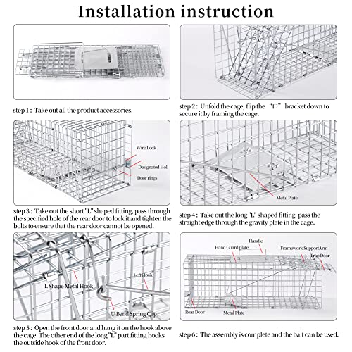 Meibangzz Animal Traps,Live Animal Trap for Cats,Rabbits, Squirrels,cat Trap for Stray Cats, Live Traps for Raccoons, Stainless Steel Foldable with Pedal Triggers (24 x 7 x 8 inches)