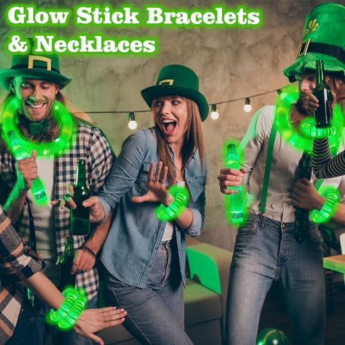 St Patricks Day Green Glow Sticks Party Favors Toys Gifts for kids,Saint Patricks Light up Bracelets Necklaces Accessories Decorations,St Patty's Non Candy Goodie Gift Bag Stuffers Treats for Boy Girl