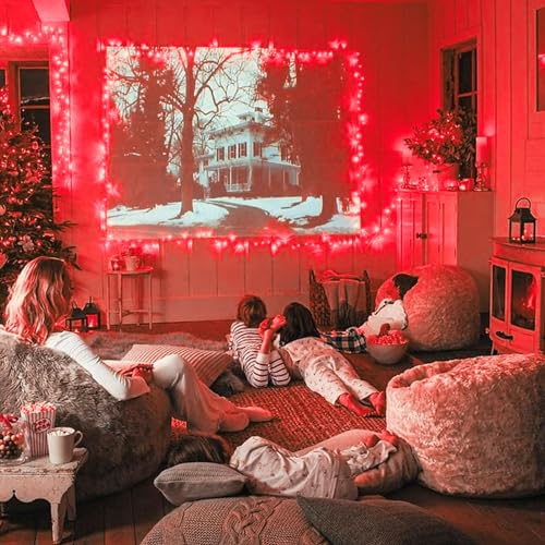 JMEXSUSS Red Halloween Decor String Lights Outdoor Indoor, 66ft 200 LED Red Christmas Lights Clear Wire, 8 Modes Red Halloween Twinkle Fairy Lights Plug in for Halloween Tree Room Party Decorations