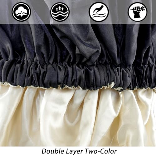 Satin Bonnet Silk Bonnet Hair Bonnet for Sleeping-Slouchy Beanie Hat Satin Sleep Cap for Women's Natural & Curly Hair(2Pcs Black)