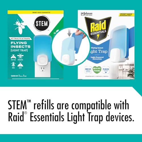 STEM Light Trap, Attracts and Traps Flying Insects, Emits Soft Blue Light, Starter Kit with 2 Light Traps and 2 Refills