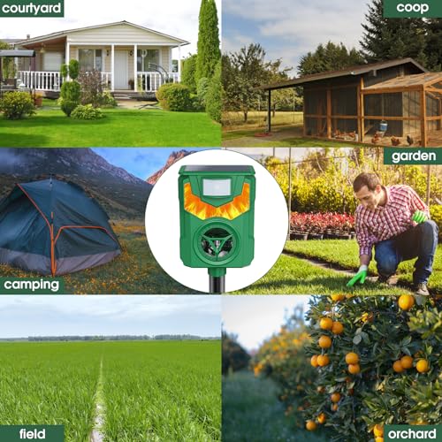 Solar Ultrasonic Cat Repellent Outdoor to Keep Cats Away, Squirrel Repellent Outdoor, Animal Repellent Ultrasonic Outdoor with Motion Sensor for Dog, Raccoon, Skunk, Fox, Deer, Coyote, Rabbit, Mole
