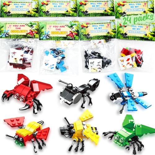 WODMAZ 24 Packs Insect Building Blocks, Insect Animals Building Toy for Easter Gifts Classroom Prizes, Goodie Bags Easter Basket Stuffers, Valentine Party Favor Toys Boys Girls