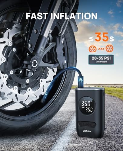Tire Inflator Portable Air Compressor-ZGZUXO 150PSI Cordless Air Pump for Car Tires with Pressure Gauge LED Light, Electric Bike Tire Pump for Car Motorcycle Bicycle Ball, Bike Accessories