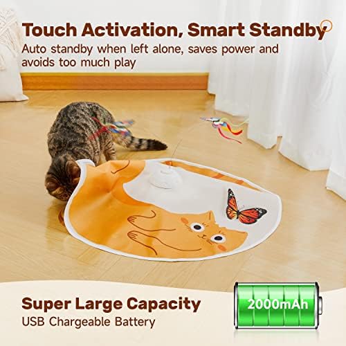 Potaroma Cat Toys Chargeable, 3in1 Hide and Seek for Kittens, Automatic Interactive Play, Fluttering Butterfly, Moving Feather Wand, Indoor Kitty Exercise 22.8 Inches Cover for All Breeds