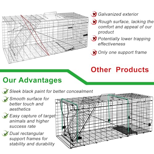 VASALAID Live Animal Trap Cage, 32" X 12" X 12.5" Catch and Release, Humane Live Trap Cage Indoor & Outdoor Foldable Live Trap for Raccoons,Groundhogs, Stray Cats,Squirrels, Rabbits, woodchucks