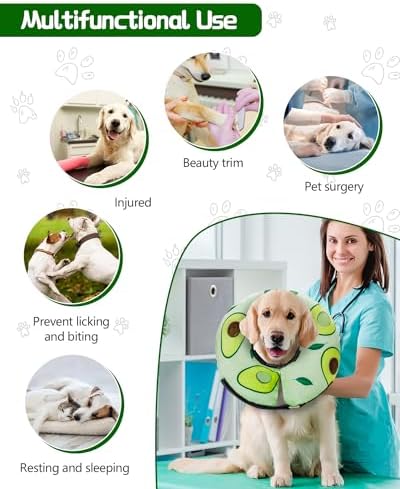 Dog Cone Collar for Small Medium Large Dogs for After Surgery, Pet Inflatable Neck Donut Collar Soft Protective Recovery Cone for Dogs and Cats - Alternative E Collar Does Not Block Vision - Green,L