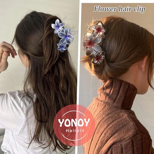 6Pcs Flower Hair Clips for Women,Non-Slip Matte Flower Hair Clips for Women,Hawaiian Hair Flower Clip Large Plumeria Hair Clip Banana Cute Clip Beach Hair Accessories (Pearlescent color)
