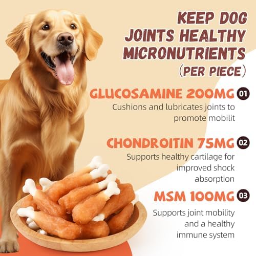 Dog Treats, Chicken Wrapped Calcium Bone Rawhide-Free Grain-Free Training Treats for Dogs Teeth Cleanning Breath Fresh Dog Chewy Snacks for Medium Large Dogs 10.58 oz or 18-19 pcs