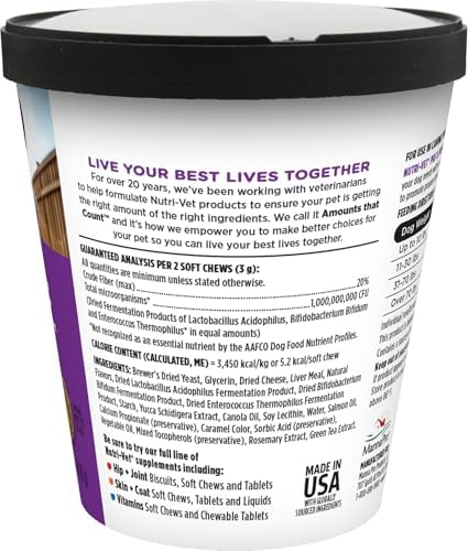 Nutri-Vet Pre and Probiotic Soft Chews for Dogs, Digestive Support, Upset Stomach, Liver & Cheese Flavor, Canine Prebiotic, Pet Fiber Supplement, Alternative to Dog Probiotic Powder, 120 Soft Chews
