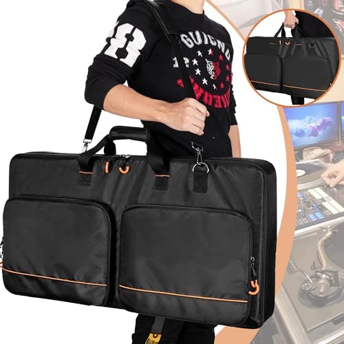 Carrying Bag Compatible with Pioneer DDJ RX/DDJ SX/DDJ SX2 / DDJ SX3 / Denon MC7000 / Numark NS6, DJ Controller Storage Bag with Foam Padding for DJ Cable or Other Accessories (L, Black)