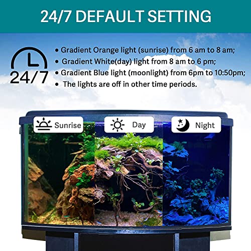 hygger 24/7 Mode Submersible Aquarium LED Light, Full Spectrum Hidden Fish Tank Light with 3 Rows Beads 7 Colors Auto On Off Sunrise-Daylight-Moonlight, Adjustable Timer Brightness 10W