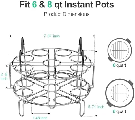 GSlife Egg Steamer Rack - Stackable Instant Pot Egg Rack with Heat Resistant Silicon Handles, Cook 18 Eggs, Stainless Steel Egg Steaming Rack for 6, 8 Qt Pressure Cooker Accessories, Kitchen Steam Rack, 2 Pack