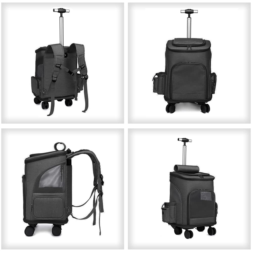 Wheeled Pet Carrier Backpack Pet Stroller, Travel Carrier, Car Seat for Small Dogs Cats Puppies, Comfort Cat Backpack Removable Rolling Wheels – Mesh Ventilation Windows (Black)