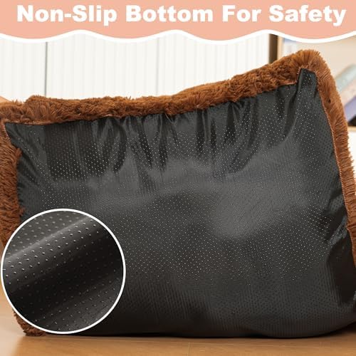 Bedfolks Waterproof Dog Crate Bed,Plush Dog Crate Pad with Removable Cover,Faux Fur Dog Bed for Medium Dogs,Fluffy Washable Dog Kennel Bed 29"x21",Solid Brown