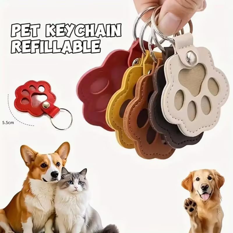 Vdeaszo Paw Keys, Pawkeys, Handcrafted Leather Keepsake, Pet Hair Keychain for Dog Cat, The Paw Print Keepsake That Keeps Them Close (Set-D(4pcs))