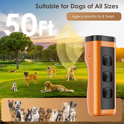 2 Pack Dog Bark Deterrent Deters,Barks no More Dog Training Device(Own Or Neighbour'S Dog), Long Range Ultrasonic 50ft, Alternative to Painful Dog Training Collars and Bark Collars