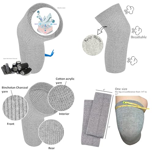 SENIOR ICARE Knee Warmers, Elastic Cotton Knee Sleeves - For Women, Men, Circulation Improvement and Joint Pain Relief for Arthritis Knees, Knitted Binchotan Charcoal Yarn, One Pair, Made in Japan