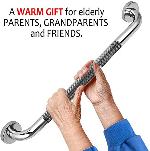 2 Pack 24 Inch Anti Slip Shower Grab Bar Handles, ZUEXT Chrome Stainless Steel Knurled Bathroom Balance Bar, Safety Hand Rail Support,Handicap Elderly Injury Senior Assist Bath Handle£¨1.25" Diameter)