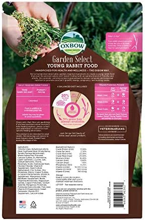 Oxbow Animal Health Garden Select Young Rabbit Food, Garden-Inspired Recipe for Young Rabbits, No Soy or Wheat, Non-GMO, Made in The USA, 4 lb Bag