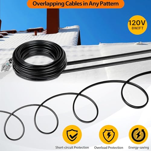 Eastrexon Heat Tape for Roof and Gutters, 100FT Roof Snow De-Icing Kit, Self-Regulating Heat Cable with LED Plug, 8W/FT 120V Roof Heat Tape for Ice Dam & Pipe Freeze Prevention