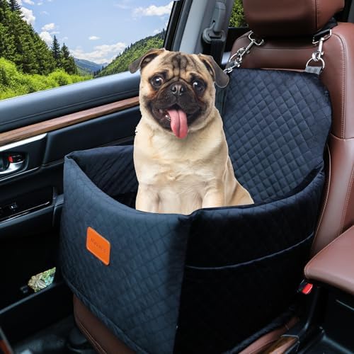 Youvee Dog Booster Car Seat,Interior Height 6 Inches Elevated Pet Car Seat for Small Dog up to 30 lbs,Dog booster for car Front/Back Seat,Safety,Comfortable,Fully Detachable and Washable(View Ⅰ-Black)
