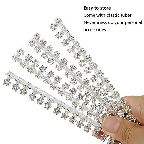 Mini Glitter Teeth Rhinestone Flower Hair Accessories - No-Slip Grip Metal Jaw Clamps in Mix Colors for Girls Women (Silver-White Crystal)