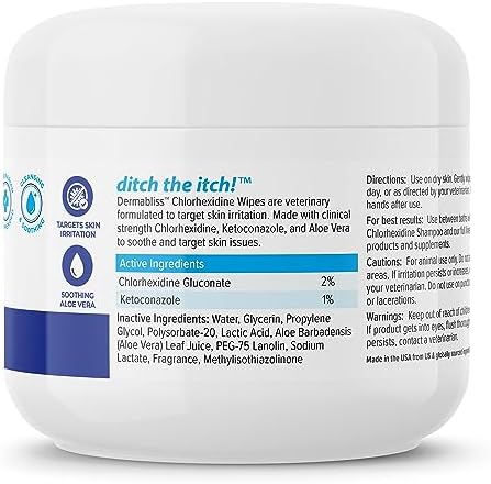 Vetnique Dermabliss Chlorhexidine for Dogs Skin Health Antibacterial Wipes for Dogs for Infections, Irritation & Redness Relief (Skin Wipes, 50 Count)