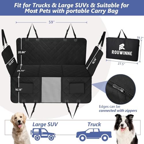 Back Seat Extender for Dogs Truck-Large Space, Dog Seat Cover Back Seat Hard Bottom Holds 400lbs, Sturdy Pet Seat Covers, Waterproof Backseat Dog Hammock for Trucks