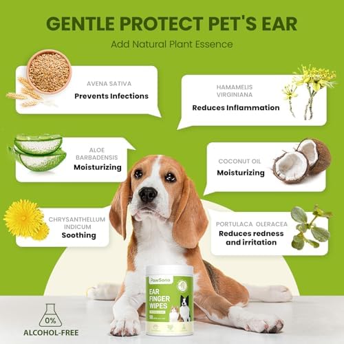 Thicker Dog Ear Cat Ear Cleaner Wipes, Dog Ear Finger Wipes for Dogs & Cats, Natural Relief Dog Ear Cleaning Wipes, Effectively Remove Ear Wax for Dog Kitten, Aloe Scent Deodorizing, 150 Count