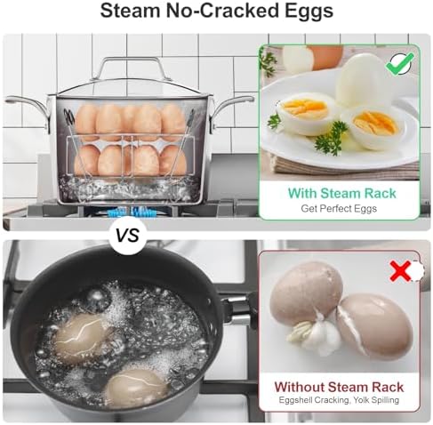 GSlife Egg Steamer Rack - Stackable Instant Pot Egg Rack with Heat Resistant Silicon Handles, Cook 18 Eggs, Stainless Steel Egg Steaming Rack for 6, 8 Qt Pressure Cooker Accessories, Kitchen Steam Rack, 2 Pack