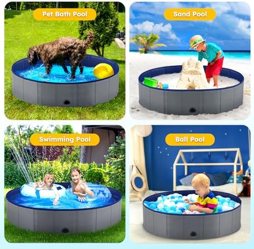 Niubya Portable Dog Pool, Foldable Pet Swimming Pool, Anti-Slip Collapsible Pet Bathtub, Hard Plastic Bath Pool for Pets Dogs and Cats, 80 x 16 Inches