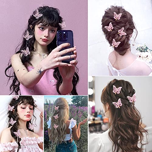 NAISIER Butterfly Hair Clips 15 Pieces 2.6 inch Lace Embroidery Flower Butterfly Hair Pins Hair Accessories for Halloween Cosplay Women Girls Hawaii Hair Clips.(Pink, 15 PCS)