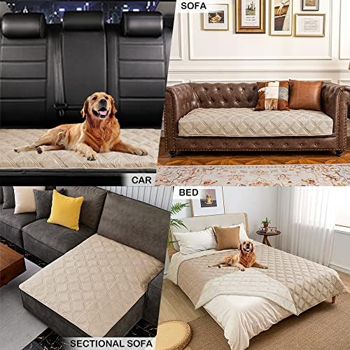 fuguitex Waterproof Dog Blanket, Pet Friendly Reversible Throw Essential for Small Dogs, Tear Resistant Leakproof Washable Couch Cushion Bed Protector Cover for Indoor Furniture(68"*82",Beige+Cream