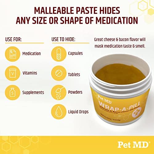 Pet MD Wrap A Pill Cheese & Bacon Flavor Pill Paste for Dogs - Make a Pocket or Pouch to Hide Pills & Medication - 8 oz
