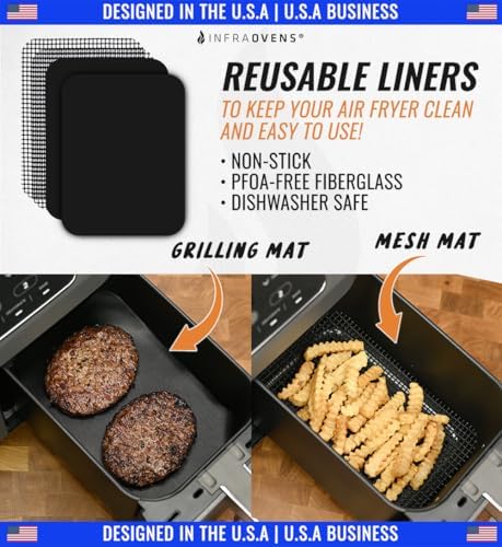 Accessories for Ninja Dual 2 Basket Air Fryer 10 QT DZ401 & 8 QT DZ201, Racks for Foodi Dual Zone, Reusable Liner Sheets for Double Airfryer, 9pcs Kitchen Accessory Set with Recipe Book by INFRAOVENS
