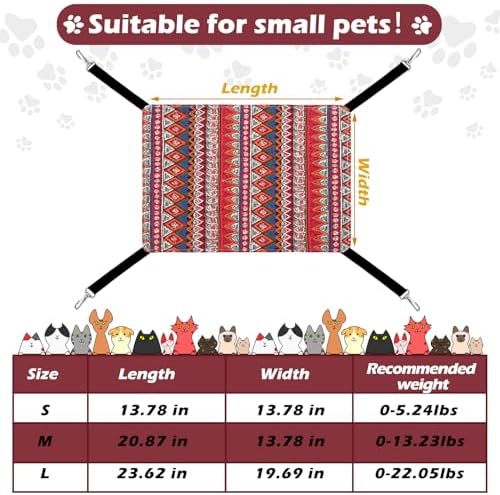 2 Pieces Reversible Cat Hanging Hammock Soft Breathable Pet Cage Hammock with Adjustable Straps and Metal Hooks Double Sided Hanging Bed for Small Dogs Rabbits(Ethnic Pattern,M)