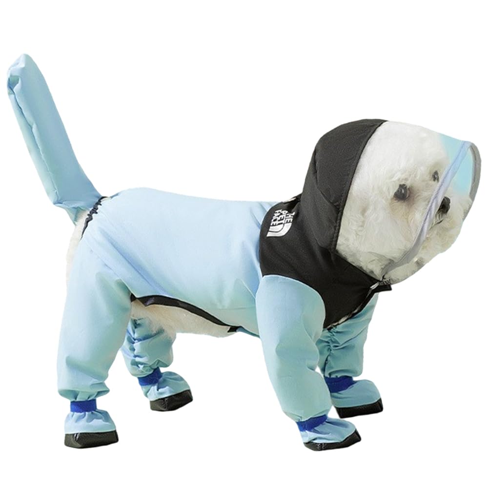 Waterproof Dog Raincoat with Clear Hood & Leash Hole Adjustable Dog Rain Jacket with Full-Leg Coverage for Dry Paws – Lightweight & Breathable for Small/Medium Dogs(Blue, X-Large)