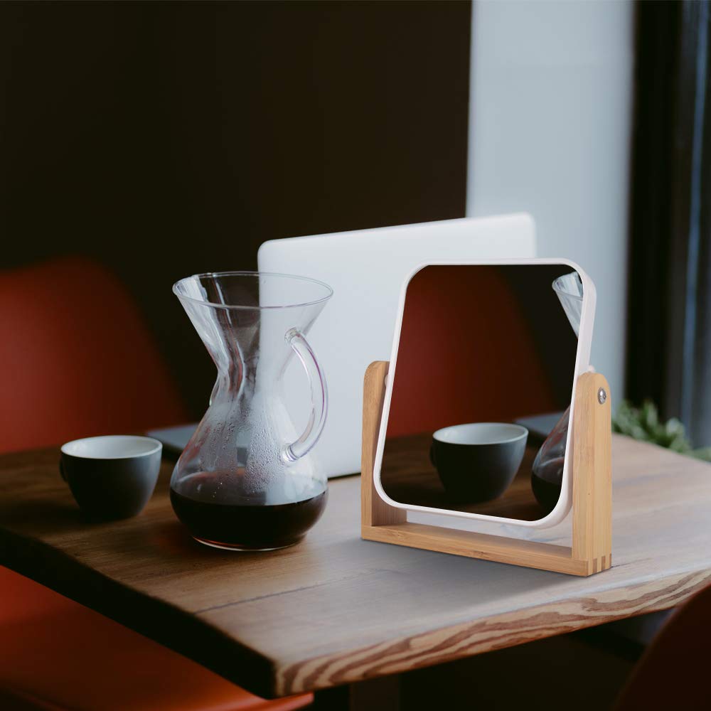Makeup Mirror with Natural Bamboo Stand, 1X/3X Magnification Double Sided 360 Degree Swivel Magnifying Mirror,Vanity Table,Office Desk,Room Decor, Beauty Gifts(Square)