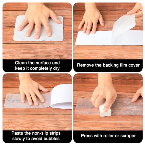 15Pcs Transparent Non Slip Stair Treads 30'' x 4'', Indoor Outdoor Clear Anti-Slip Strips for Elderly, Children, Pets - Protective Carpet Runner Mats