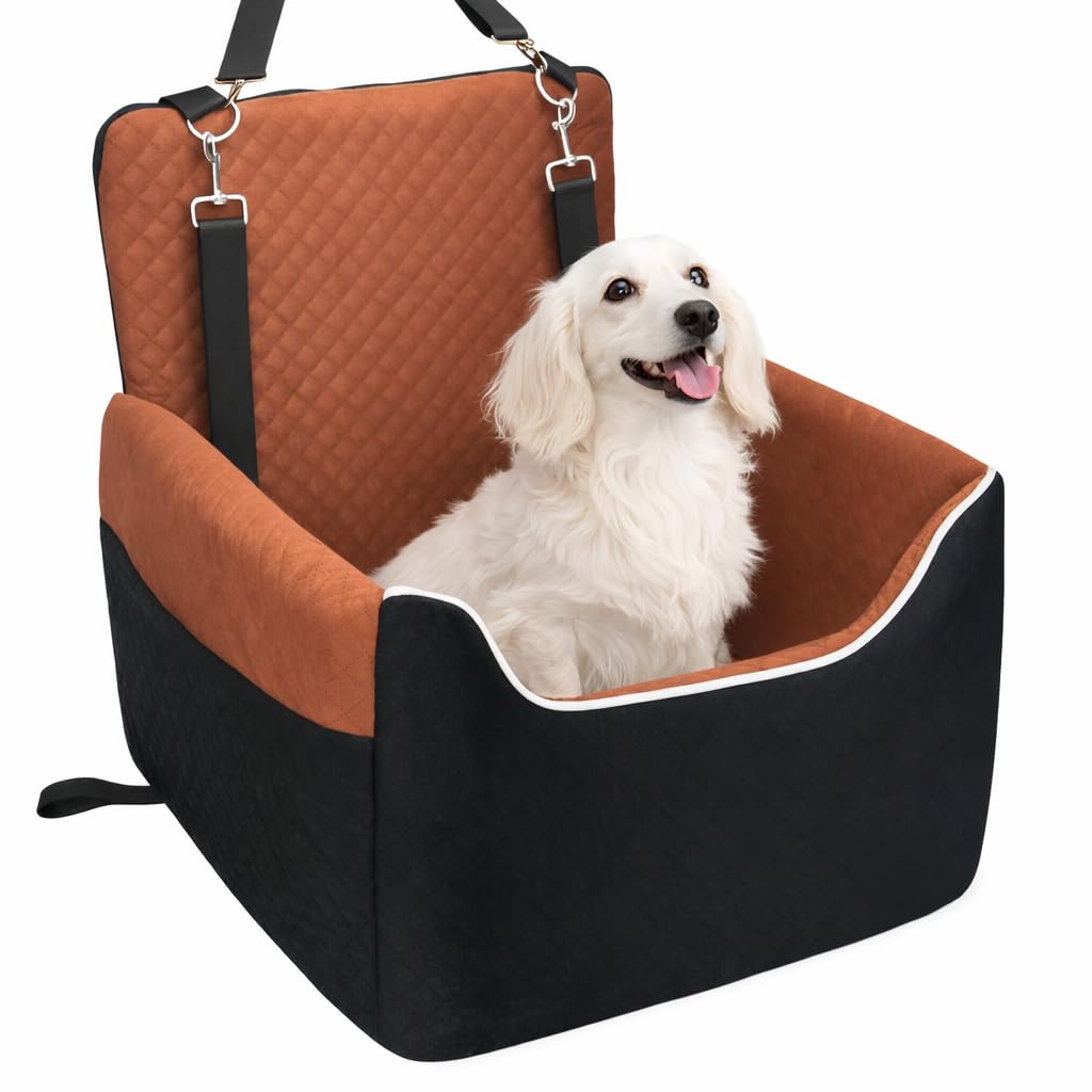 Dog Car Seat for Small/Medium Dogs Under 35lbs, Soft Booster Car Seat with Detachable Washable Cover and Cushion, Memory Foam Pet Car Seat with Safety Belt and Storage Pockets, Puppy Dog Car Bed