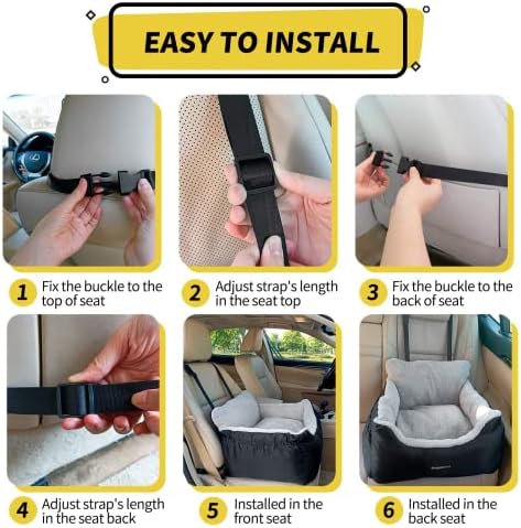 BurgeonNest Dog Car Seat for Small Dogs, Fully Detachable and Washable Cat Carseats Under 25 lbs, Soft Pet Booster Seats with Storage Pockets and Clip-On Leash Portable Car Travel Carrier Bed, Black