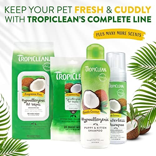 TropiClean Hypoallergenic Waterless Dog Shampoo | Dry Shampoo for Allergies & Sensitive Skin | Safe for Cats | Puppies & Kittens | No Rinse | 7.4oz