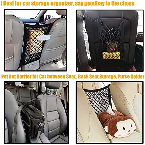 DYKESON Dog Car Net Barrier Pet Barrier with Auto Safety Mesh Organizer Baby Stretchable Storage Bag Universal for Cars, SUVs -Easy Install, Car Divider for Driving Safely with Children & Pets