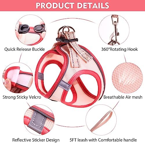 Cat Harness and Leash Set, Soft and Breathable Vest with Reflective Strip, Escape Proof Kitten Harness, Easy to Wear for Cats Walking and Traveling (Black, M)