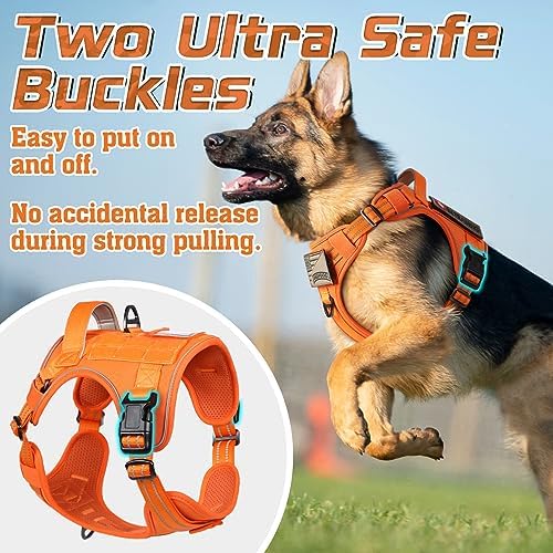 rabbitgoo Tactical Dog Harness for Large Dogs, No Pull Military Service Vest with Handle & Molle, Easy Control for Training Walking, Adjustable Reflective Straps, Orange, L