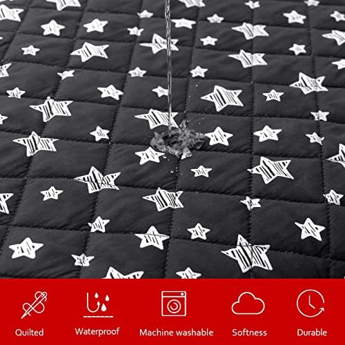 Waterproof Dog Bed Covers Replacement Washable Pet Hair Easy to Remove, Noiseless Quilted Puppy Pet Bed Cover Lovely Black Star Print 44x54 Inches, for Dog/Cat, Cover Only