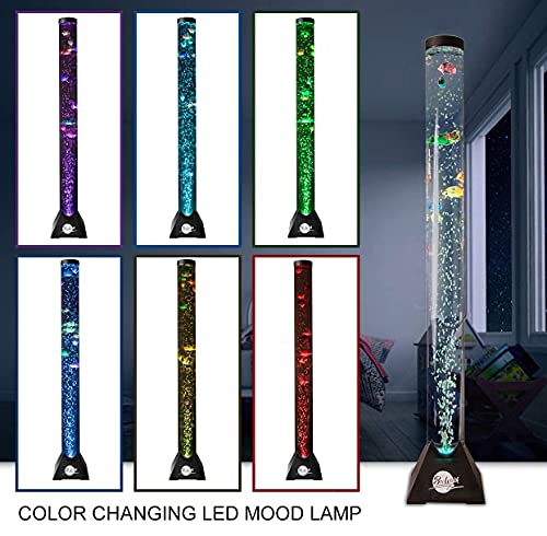 Brewish 4FT Sensory LED Water Bubble Fish Tube Floor Lamp with 20 Color Changing Light Effectsβ Fake Aquarium Tank Night Light and Gift for Kids, Autism, Men & Women - Remote Control & 12 Fishes