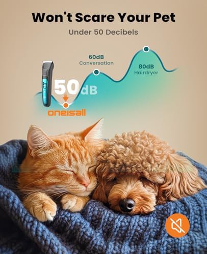 oneisall Silent Dog Clippers for Grooming, LED Light Dog Paw Trimmer Dog Nail Grinder, Rechargeable 2000mAh Dog Grooming Clippers Cordless Dog Hair Trimmer Electric Dog Trimmer for Small Dog Large Dog